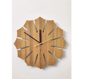 Mid Century Modern Sunburst Wooden Wall <b>Clock</b> Quartz Analog Cutout Design with Minimalist round wooden wall <b>clock</b> Silent quartz - Product Image 3
