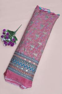 ผ้าเครปธรรมชาติสีชมพูลายดอกไม้ตกแต่งสำหรับชุดเดรส kurti เสื้อผ้าสไตล์พื้นเมือง - Product Image 5