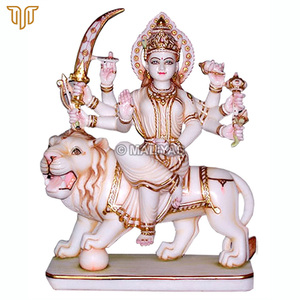 White Marble Durga Maa Statue Riding Lion | Handcrafted Multi-Armed Durga Mata Murti by MALIYAS Jaipur India - Product Image 3