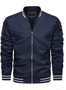 OEM Custom <b>Men's</b> Canvas Bomber <b>Jacket</b> Fall Lightweight Casual Stand Collar Windbreaker with Full Zip Coats - Product Image 3
