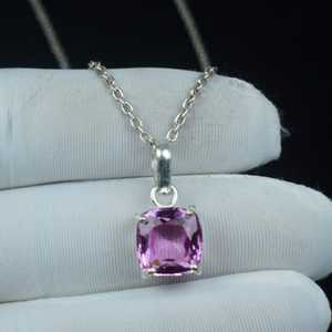 Pendentif en Kunzite rose taille coussin, en argent sterling 925, pierre précieuse naturelle, collier, cadeau de mariage ou de Noël - Product Image 3