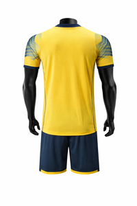 Ensemble de maillot et short de football personnalisé jaune marine, impression par sublimation, respirant, 100% polyester, unisexe, adulte, uniforme d'équipe - Product Image 3