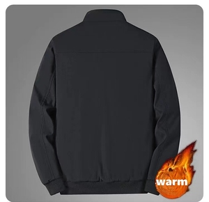 Blouson Bomber Unisexe Noir Couleur Unie Col Montant Fermeture Éclair Coupe-Vent Respirant Polaire Style Décontracté Vintage Hiver - Product Image 2