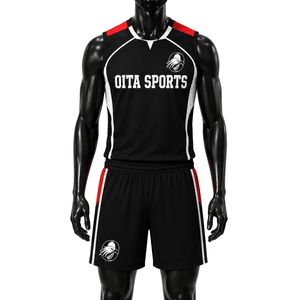 Men Black <b>Red</b> Basketball Uniform Set Jersey Shorts Sports Team Wear Athletic Training Match Apparel Performance Game Clothing - Product Image 1
