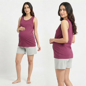 Débardeur de maternité pour femme, col carré, 100 % coton, léger, pour la grossesse et l'allaitement - Product Image 1