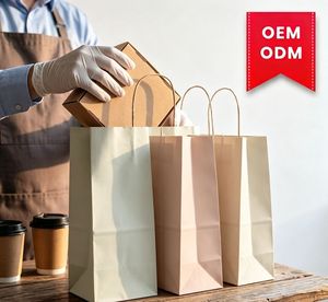 Sacs à emporter en papier kraft écologiques haut de gamme entièrement personnalisables avec impression de logo OEM pour restaurants et livraison de repas - Product Image 1