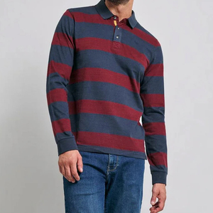Polo à manches longues rayé en tricot pour homme, coupe décontractée, rose, marine, gris - Product Image 6