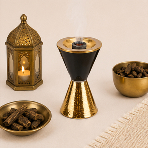 Arabic Bakhoor Burner Modern Ceramic Black and Gold Incense Holder Premium Hammered Metal Mabkhara Oud Censer for Home <b>Decor</b> - Product Image 4