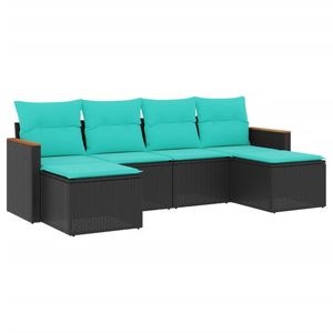 Black Rattan Garden <b>Sofa</b> <b>Set</b> With Teal Cushions Outdoor Furniture Contemporary Design UV Resistant PE Wicker - Product Image 2