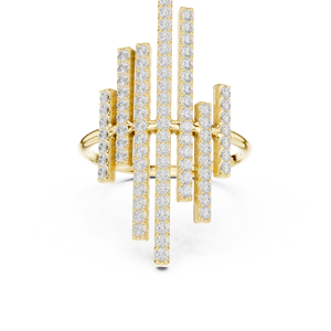 Yellow <b>Gold</b> Lab Grown Diamond Multi Row Bar <b>Ring</b> Statement <b>Cocktail</b> <b>Ring</b> Luxury Fine Jewelry for Women - Product Image 4