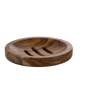 BAMBWARE Modern Eco-friendly Round Bamboo Soap Tray Stand Shampoo <b>Shower</b> <b>Bar</b> Holder Container Case - Product Image 2
