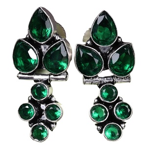 In Stock Oxidized <b>Silver</b> <b>Stud</b> Dangle Earring Wholesale Bulk | Multi Stone Drop Earring | Handmade Indian Ethnic Jewelry Supplier - Product Image 1
