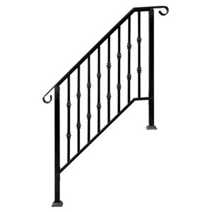 Ringhiera in Ferro a 3 Livelli per Esterni, Nero Opaco, Elegante Elemento Decorativo per Scale - Product Image 1