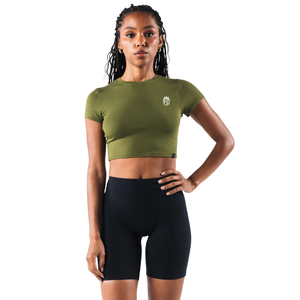 Camiseta Corta para Mujer, Color Verde Verbena, Suave y Elástica, Manga Corta, para Gimnasio, Yoga, Entrenamiento - Product Image 1