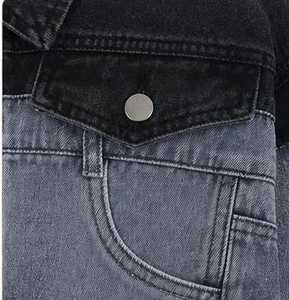 Veste en jean pour femme, col rabattu, manches longues, color block - Product Image 3