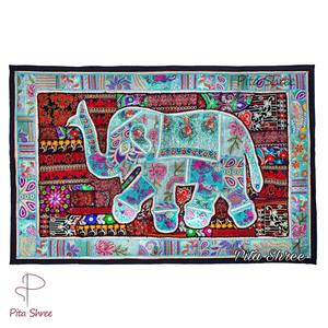 Décoration murale vintage brodée d'éléphants, patchwork perlé, motif animalier pour la décoration intérieure, par les consignataires indiens - Product Image 5