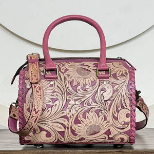 New <b>Hot</b> Selling Handcrafted Floral Tooled Leather Travel Duffel <b>Bags</b> Trending <b>Pink</b> Leather Crossbody Gym Travel Weekender <b>Bags</b> - Product Image 4