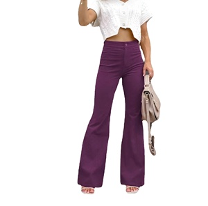 Women High Waist Zipper Long <b>Pants</b> Straight Wide Solid Color Corduroy High-Waisted Casual <b>Pants</b> Flared <b>Pants</b> Trousers <b>Pants</b> - Product Image 4