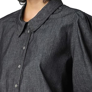 Camisa vaquera oversize gris oscuro para mujer, estilo vintage, con botones, transpirable, de algodón ligero para verano, OEM disponible - Product Image 5