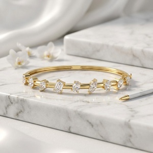 3.00CTW Mixed Cut Diamond Station <b>Bangle</b> Bracelet Prong <b>Set</b> Solid Gold Fancy Multi Shape Stone Stackable Jewelry Gift for Women - Product Image 2