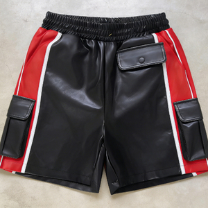 Pantalones Cortos Cargo de Moda Vintage Personalizados para Hombre, Cintura Elástica Alta, Múltiples Bolsillos, Estilo Urbano, Pantalones Cortos de Cuero PU - Product Image 2