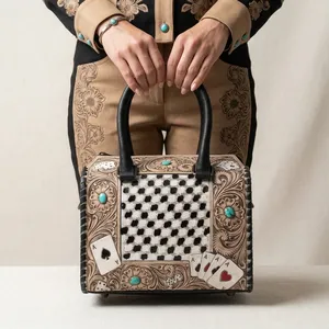 Checkered Genuine Leather Shoulder Bag Women <b>Handbag</b> Zipper Purse Portable Daily Travel Bag Luxurious Look - Product Image 2