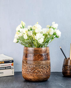 Soporte grande de madera para utensilios de cocina de 7 pulgadas, utensilios de madera hechos a mano, organizador de espátula de cocina, diseño Floral elegante - Product Image 5