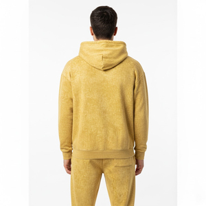 Men's <b>Yellow</b> Acid Wash Hooded Fleece <b>Tracksuit</b> Set Full Sleeve Solid Color Casual Wear Side Pockets Drawstring Closure Winter - Product Image 4