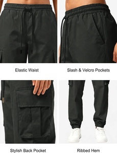 Pantalon cargo décontracté en toile pour homme, coupe ajustée |   Sac de randonnée écologique multi-poches, taille élastique avec cordon de serrage, anti-plis - Product Image 5