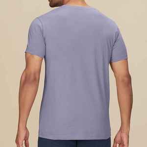 T-shirt à manches courtes pour homme, bleu clair, col rond, coupe classique, couleur unie, vêtement décontracté, jersey en coton tricoté - Product Image 3