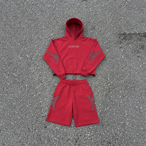Custom Men’s solid Hoodie and Shorts Tracksuit <b>Set</b> Streetwear <b>Two</b> <b>Piece</b> Sweat Suit with Contrast <b>Mesh</b> Panels Adjustable Hem - Product Image 5
