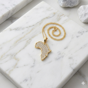 Iced Minimalist 10K Solid Gold Hip Hop Trendy Custom Natural Stone Mini Africa Continent <b>Map</b> Fine Jewelry Pendant Necklace Party - Product Image 3