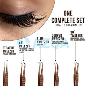 Ensemble de pinces à cils professionnelles en acier inoxydable, pointes assorties, poignée antidérapante durable, étui de rangement en cuir PU - Product Image 5