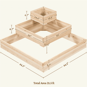 Jardinière surélevée en bois verni à 3 niveaux pour fleurs, herbes et légumes d'extérieur - Product Image 5