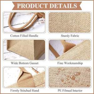 Burlap Shopping Tote <b>Bags</b> With White Handles <b>Medium</b> Size For Groceries Reusable Eco Friendly Jute Carry <b>Bag</b> - Product Image 2