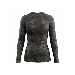 เสื้อ Rash Guard แขนยาวสำหรับผู้หญิง ยี่ห้อ Askar Wear ลายพรางสีดำเทา พิมพ์ลายแบบ Sublimation แห้งเร็ว เหมาะสำหรับออกกำลังกาย - Product Image 2