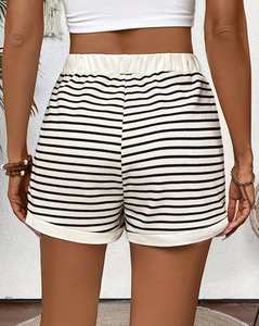 Women's Mid Elastic Waist Heart Print Knitted Quick Dry Eco-Friendly Loose Fit Summer Shorts Pockets Casual Breathable - Product Image 4