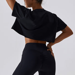 Camiseta Corta Negra para Mujer 2026, Manga Corta, Cuello Redondo, Tejido Sólido, Transpirable, Informal, Primavera Verano, Algodón, Corte Regular - Product Image 3