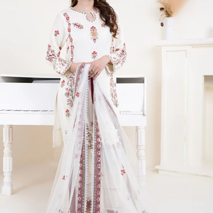 Shalwar Kameez pour femmes, en soie et mousseline, avec broderie florale épaisse, respirant, style pakistanais décontracté, en tissu lawn, avec foulard standard - Product Image 2