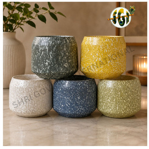 Square <b>Glass</b> Candle Holders Set 5 Shri Govind International Handmade Speckled Finish <b>Heat</b> <b>Resistant</b> Home Decoration for - Product Image 1