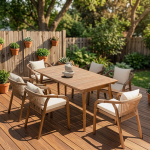 Aluminum or Wooden Set OEM/ODM <b>Dining</b> Set Outdoor Furniture Garden Patio Rattan <b>Chairs</b> Wood Table Custom <b>Cushion</b> 4/6/8 <b>Seat</b> - Product Image 1