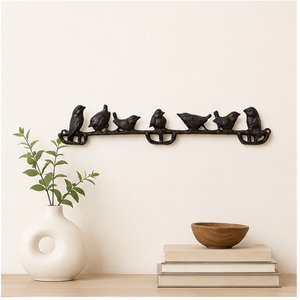 Perchero de pared decorativo vintage de hierro fundido negro antiguo con diseño de pájaros en rama, con 5 ganchos para llaves y perchas para abrigos, ideal para la entrada. - Product Image 2