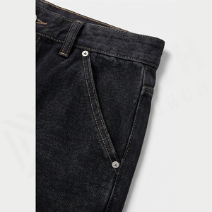 Jean en denim délavé foncé pour homme, coupe large, taille haute, ample, en coton, style décontracté, automne - Product Image 5