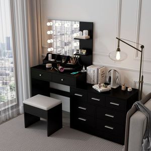 Large LED Light Vanity Desk with 10 Bulbs Makeup <b>Table</b> with Charging Station Elegant Vanity <b>Mirror</b> - Product Image 2
