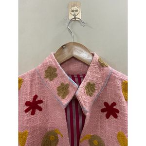 Floral Embroidered tnt Jacket <b>Women</b> Mandarin Collar Full Sleeve Autumn Open Front <b>Coat</b> Handmade Design - Product Image 2