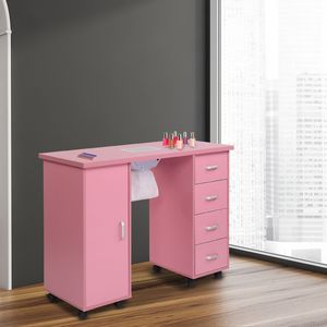 Table de manucure rose en MDF à une porte et 4 tiroirs avec rangement pratique - Product Image 2