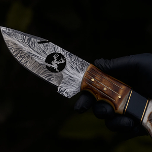 Custom Handmade Hunting Skinner <b>Knife</b> with Drop Point Blade Straight Edge in Damascus Steel Wood+<b>Bone</b> <b>Handle</b> Leather Sheath - Product Image 2