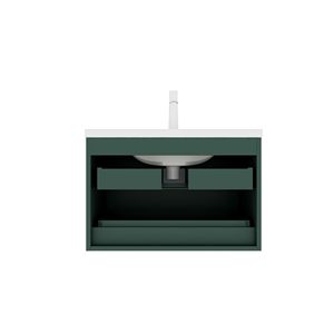 JODI 30-Inch Modern Wall-Mounted Floating Bathroom Vanity with 2 Drawers White Ceramic Basin White <b>Panel</b> <b>Lights</b> - Product Image 4