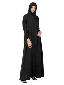 Women's <b>Black</b> Abaya <b>Floor</b> <b>Length</b> Loose Fit Long Sleeve Hooded Modest Daily Wear Middle East Style Polyester <b>Dress</b> - Product Image 3