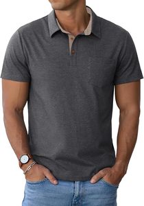 Polo à manches courtes gris foncé pour homme, couleur unie, tricoté, décontracté, avec poche, respirant, coupe classique - Product Image 4